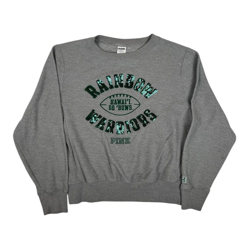 Hawaii Rainbow Warriors Sweatshirt Womens Medium Gray NCAA Football PINK Sequin